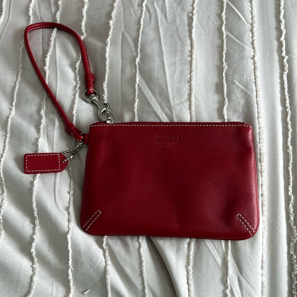 Red Coach Leather Wristlet